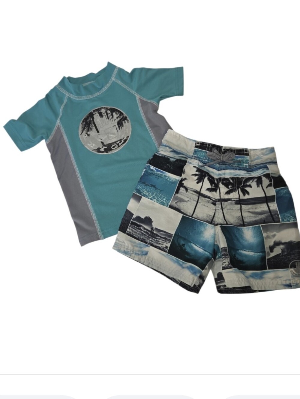 Body Glove Boys 2 Piece Swim Trucks And Short Sleeve Rash Guard Size 5